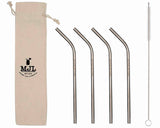 Medium 7 ½" Thin Bent Stainless Steel Straws for Pint Mason Jars