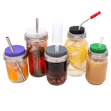 Silicone Straw Hole Tumbler with Stainless Steel Band for Mason Jars