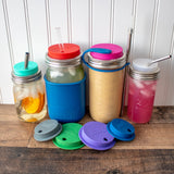 Silicone Straw Hole Tumbler with Stainless Steel Band for Mason Jars