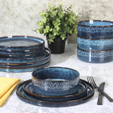 Gibson Elite 12 Piece Matisse Moderna Stoneware Reactive Glaze Dinnerware Set - Cobalt Blue