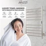 ANZZI Crete Series 10-Bar Wall Mounted Towel Warmer (20.86" W x 34.25" H), Dual Installation, Digital Timer, Rhino Alloy Certified Stainless Steel