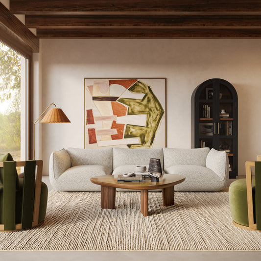 Arezza 115" Stone White Contract-Grade Basketweave Chenille Modular Sofa