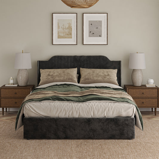 Stuart Hydraulic Lift Up Storage Upholstered Platform Queen Bed