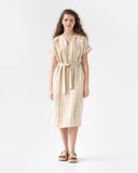 Striped in sand medium weight linen fabric (180 g/m2)