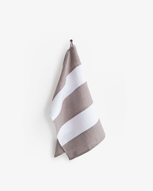 Mocha Zero-waste striped linen tea towel