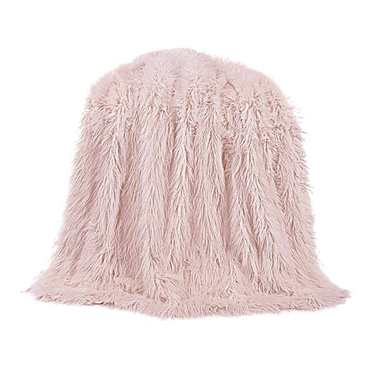 Mongolian Faux Fur Throw Blanket, Blush
