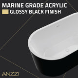 Chand Series 55 in. x 30 in. Flat Bottom Acrylic Freestanding Soaking Bathtub with Center Drain in Glossy Black