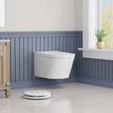 Smart Wall-Hung Elongated Bidet Toilet in White with Auto Lid, Heated Seat, Air Dry, Remot Control, and Night Light