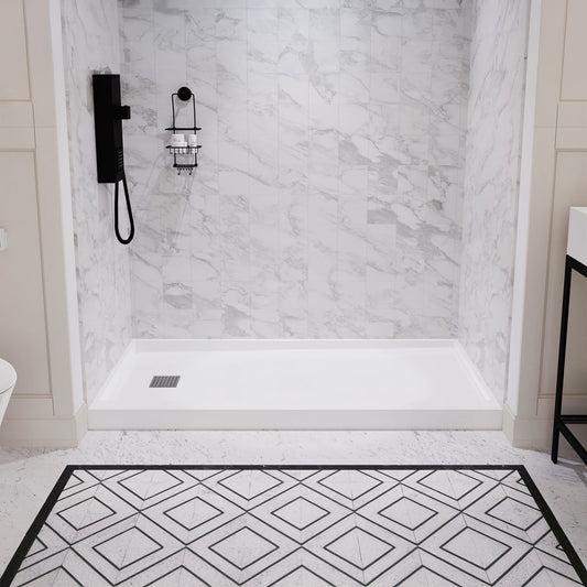 ANZZI Alexander 60" x 30" Alcove Shower Pan, Compression Molded ANR Material (3X Impact Resistant), Low Threshold, Stainless Steel Drain Cover