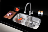 Moore Series 14.625 in. Undermount Double Bowl 16 Gauge Brushed Satin Finish Stainless Steel Kitchen Sink with Drain