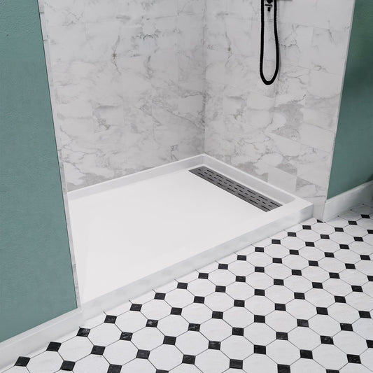 ANZZI Alexander 48" x 32" Alcove Shower Pan, Compression Molded ANR Material (3X Impact Resistant), Low Threshold, Stainless Steel Drain Cover