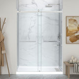 Kahn Series 48 in. x 32 in. Alcove Shower Base and Frameless Sliding Shower Door Combo with Tsunami Guard