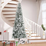 HOMCOM 9ft Unlit Snow-Flocked Slim Pine Artificial Christmas Tree with Realistic Branches and 1084 Tips