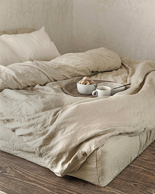 Natural linen fitted sheet