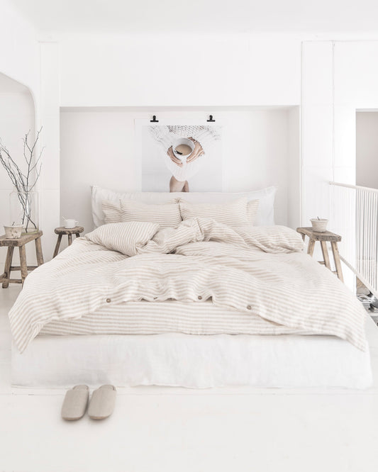 Striped in natural linen duvet cover set (3 pcs)