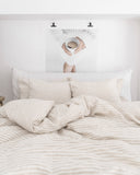 Striped in natural linen flat sheet