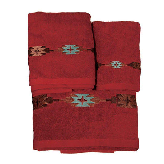 Socorro Embroidered 3PC Towel Set, Red, 2 MOQ