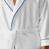 Shawl Collar Cotton Bath Robe with Border Embroidery