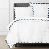 Allena 400TC Cotton Scallop Embroidery Sateen Microcheck Duvet Cover Set