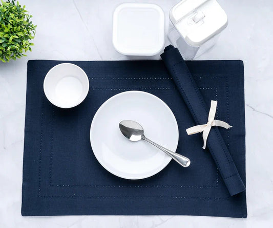 Navy Blue Cotton Placemats - Hemstitched