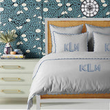 Monogram Light Grey 400TC Cotton Small Scallop Embroidery Duvet Cover Set