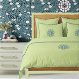 Monogram Sage 400TC Cotton Small Scallop Embroidery Duvet Cover Set