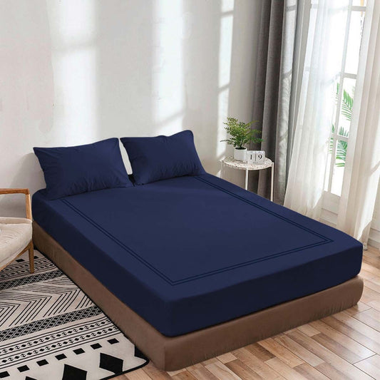 400TC Luxurious Double Embroidery Sateen Solid Cotton Fitted Sheet
