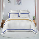 400TC Cotton Sateen Triple Edge Embroidery Stripe Duvet Cover Set