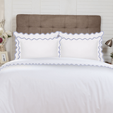 400TC Cotton Scallop Embroidery Sateen Microcheck Duvet Cover Set