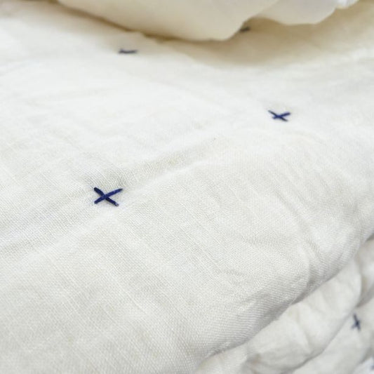Plus-Stitch Linen Bed Coverlet