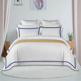 400TC Cotton Double Edge Embroidery Sateen Stripe Duvet Cover Set