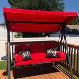 PURPLE LEAF Outdoor Porch Swing with Stand, 3-seat Swing Chair