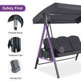 PURPLE LEAF Outdoor Porch Swing with Stand, 3-seat Swing Chair