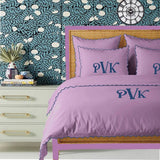 Monogram Lilac 400TC Cotton Small Scallop Embroidery Duvet Cover Set