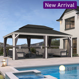 PURPLE LEAF White Gazebo for Modern Patio Double Galvanized Steel Roof Awning and Upgrade Curtain