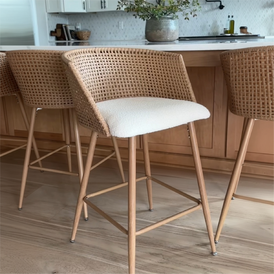 Nice Beige Rattan Upholstered Counter Stool with Arms (Set of 2)