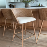 Nice Beige Rattan Upholstered Counter Stool with Arms (Set of 2)