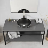 Amalfi Series 17 in. L x 17 in. W Round Bathroom Vessel Sink in Matte Black Finish Glass with Chrome Pop-Up Drain