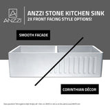ANZZI Roine Reversible Farmhouse Sink (33" L x 9.5" H), Solid Surface ANZZI Stone, Non-Porous, Available in Single or 50/50 Double Basin