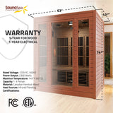 Curacao 3-Person Carbon FAR Infrared Hemlock Wooden Indoor Home Sauna Room with LED Touch Control Panel