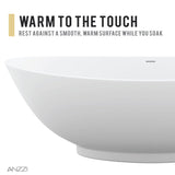 Masoko Series 74 in. x 34 in. Flat Bottom Solid Surface Freestanding Soaking Bathtub with Center Drain in Matte White