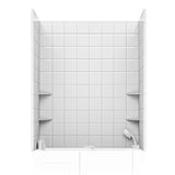 Rampart Series 60 in. W x 60 in. H 2-Piece Glue-Up Acrylic Shower Wall Set in White with 4 in. Square Tile Design