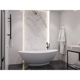 Ala Series 74 in. x 34 in. Flat Bottom Solid Surface Freestanding Soaking Bathtub with Center Drain in Matte White