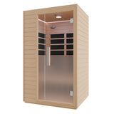 2-Person Infrared Cabin Sauna with Canadian Hemlock Wood, Low EMF Heating Panels, Chromotherapy and Glass Door