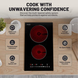 Twilight Series 12 in. 2 Elements Glass Top Radiant Electric Cooktop in Black with 1800W, Auto-Off, and Heat Indicator