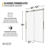Stellar Series 51 to 54 in. x 76 in. Sliding Frameless Shower Door with Tsunami Guard Tempered Clear Glass