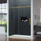 Mountain 60 in x 76 in. Reversible Frameless Sliding Deco-Glass Shower Door with Soft-Close System - Multiple Finishes