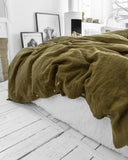 Olive green linen duvet cover set (3 pcs)