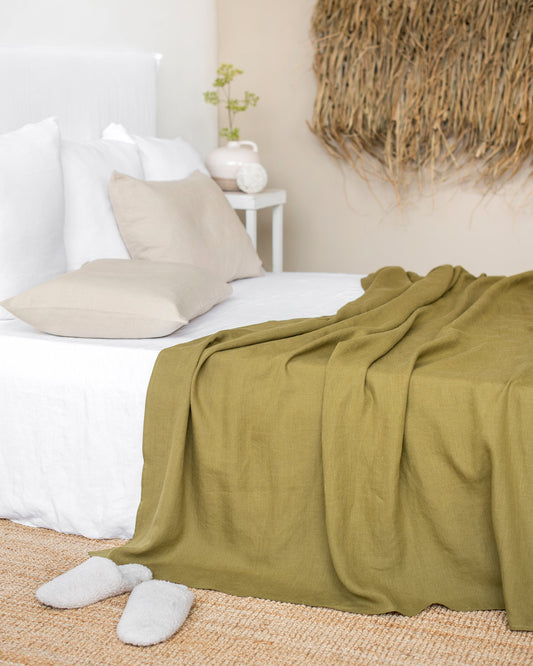 Olive green linen flat sheet