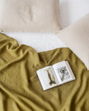 Olive green linen flat sheet